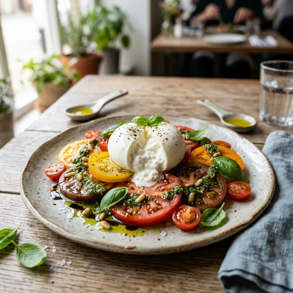 Ensalada Caprese con Burrata y Pesto