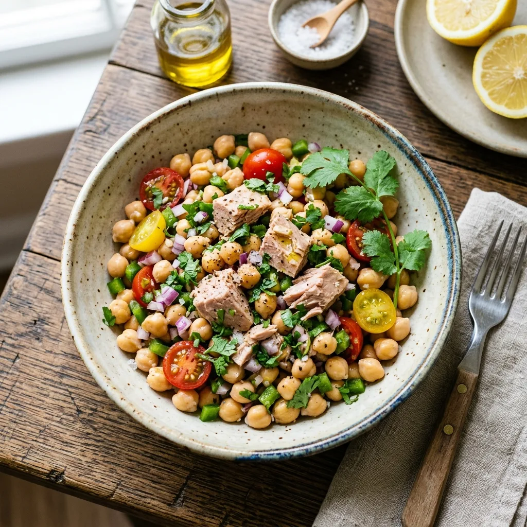 Ensalada de Garbanzos Fácil y Saludable con Atún